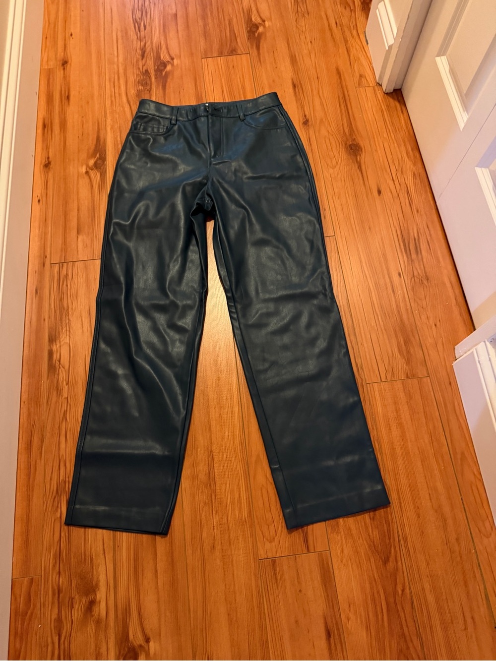 Joe Fresh Deep Teal Faux Leather Straight-Leg Pants